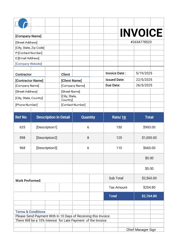 Independent Contractor Invoice Template PSD template